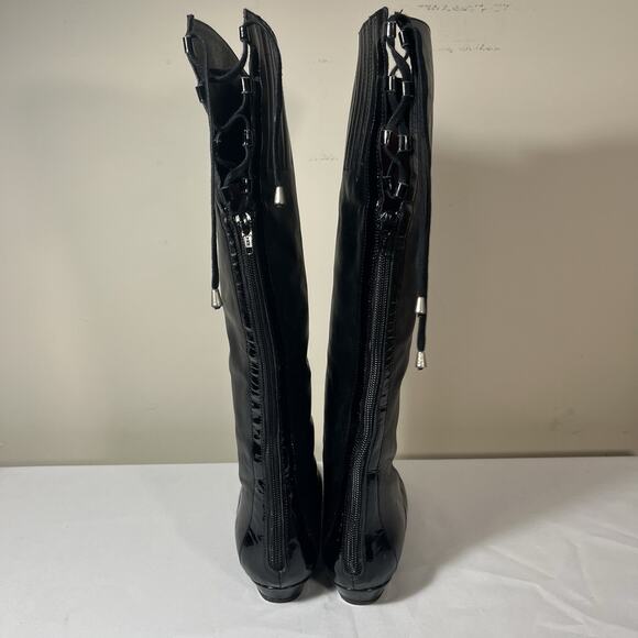 Prialpas Gomma Italy‎ Back Laced Tall Knee High Boot Black Leather 7 1/2 Riding - Picture 6 of 12